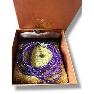 BRACELET BARBARA BIXBY AMETHYST GEMSTONE  FLOWER Multi-Strand SS 18K Box & Pouch